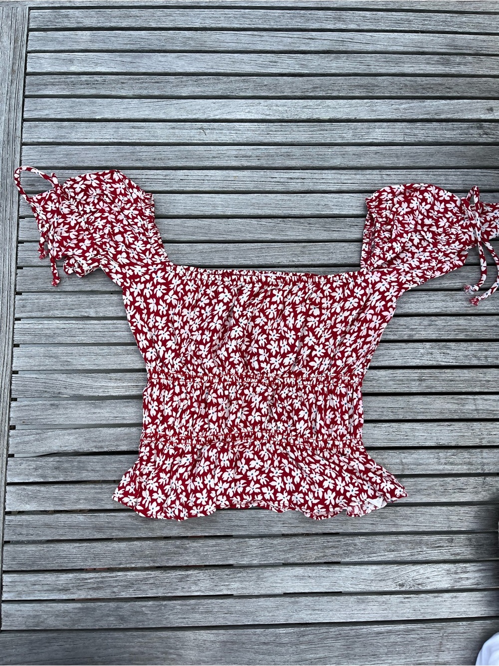 Reformation Women's Red Floral Smocked Square-Neck Top